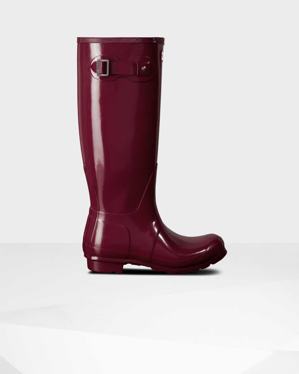 Botas De Agua Mujer - Hunter Original Tall Gloss Burdeos/Rojas - EXDUAG-204 - Burdeos/Rojas